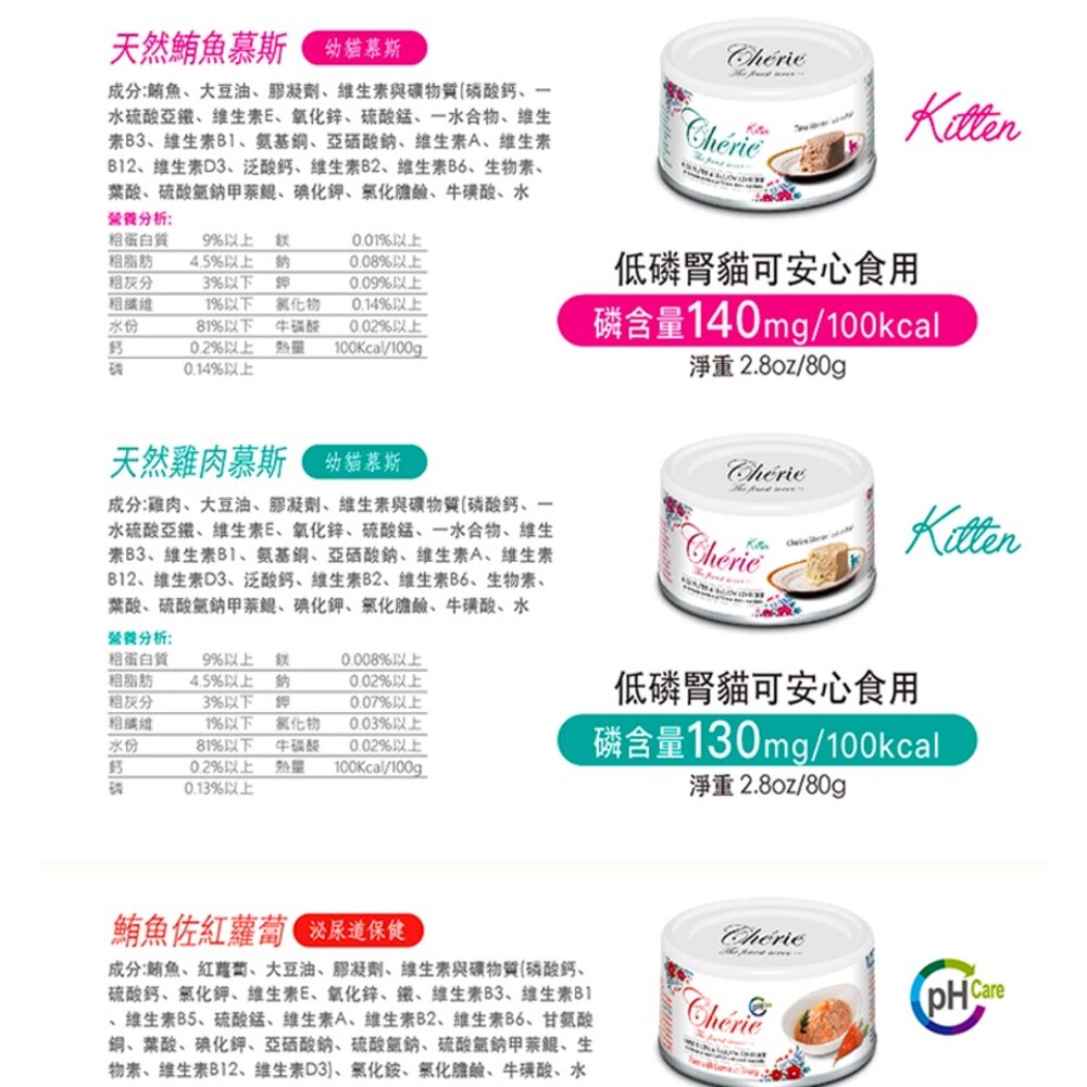 Cherie 法麗 貓咪主食罐 全照護 主食罐 副食罐 湯罐 低磷腎貓 微湯汁 化毛 貓主食 貓罐頭毛掌櫃寵物店-圖片-8