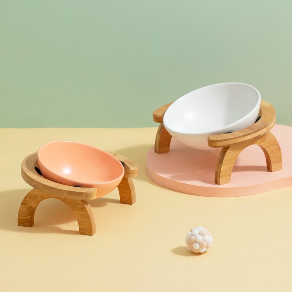 BOWL 圓弧形斜口碗木架 寵物碗 雙碗 碗架 碗居家用品毛掌櫃寵物店-圖片-5