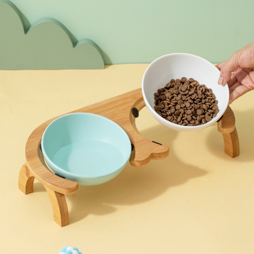 BOWL 圓弧形斜口碗木架 寵物碗 雙碗 碗架 碗居家用品毛掌櫃寵物店-圖片-6