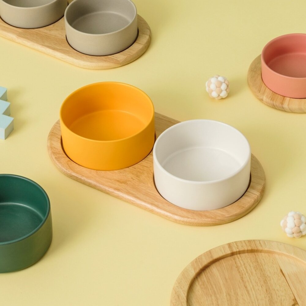 BOWL - 橡木陶瓷寵物碗 雙碗 單碗圓架 貓碗 狗碗 居家用品🔹🔹毛掌櫃寵物店-圖片-2