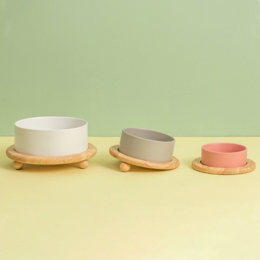 BOWL - 橡木陶瓷寵物碗 雙碗 單碗圓架 貓碗 狗碗 居家用品🔹🔹毛掌櫃寵物店-圖片-4