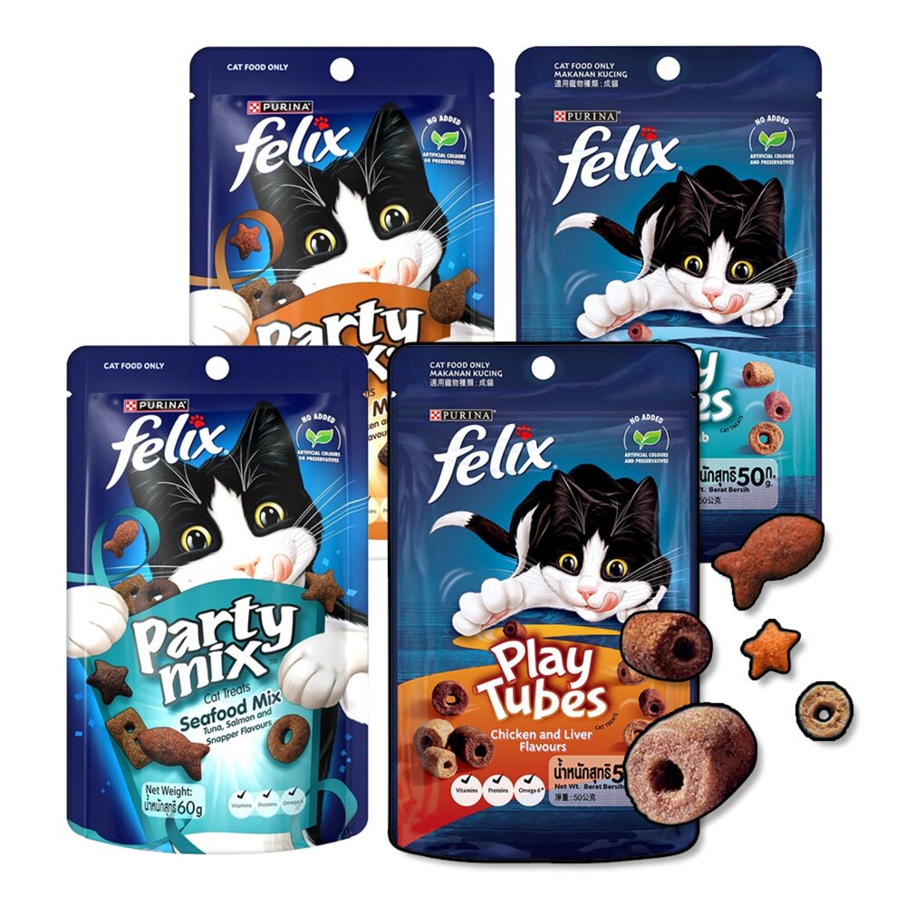 22372877243-Felix Party Mix 貓脆餅 菲力貓 香酥捲 貓點心 貓食品 貓餅乾 喜躍 貓零食 Play tube毛掌櫃寵