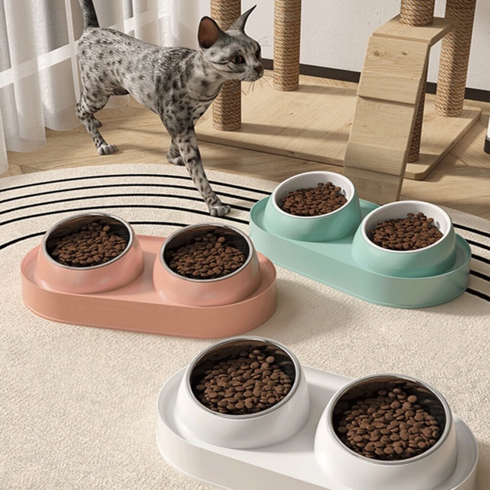 不鏽鋼增高雙碗 寵物陶瓷碗 增高碗 防蟻碗 防溢碗 不銹鋼 防打翻 防溢食 水碗 寵物碗 狗碗 貓咪碗毛掌櫃寵物店-圖片-1