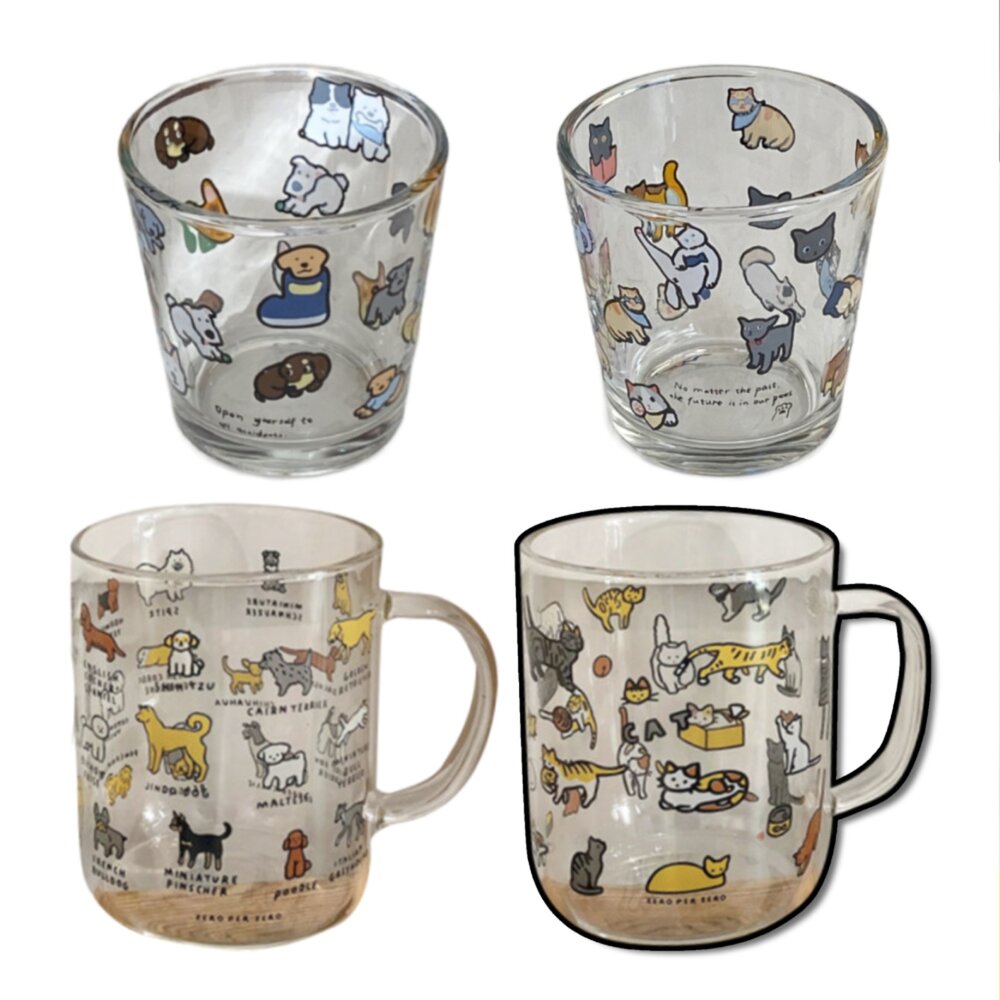250613232816-透明玻璃杯 馬克杯 可愛小狗小貓 ins塗鴉風馬克杯 韓系馬克杯 玻璃杯 簡約可愛 萌寵插畫牛奶玻璃杯毛掌櫃寵物店