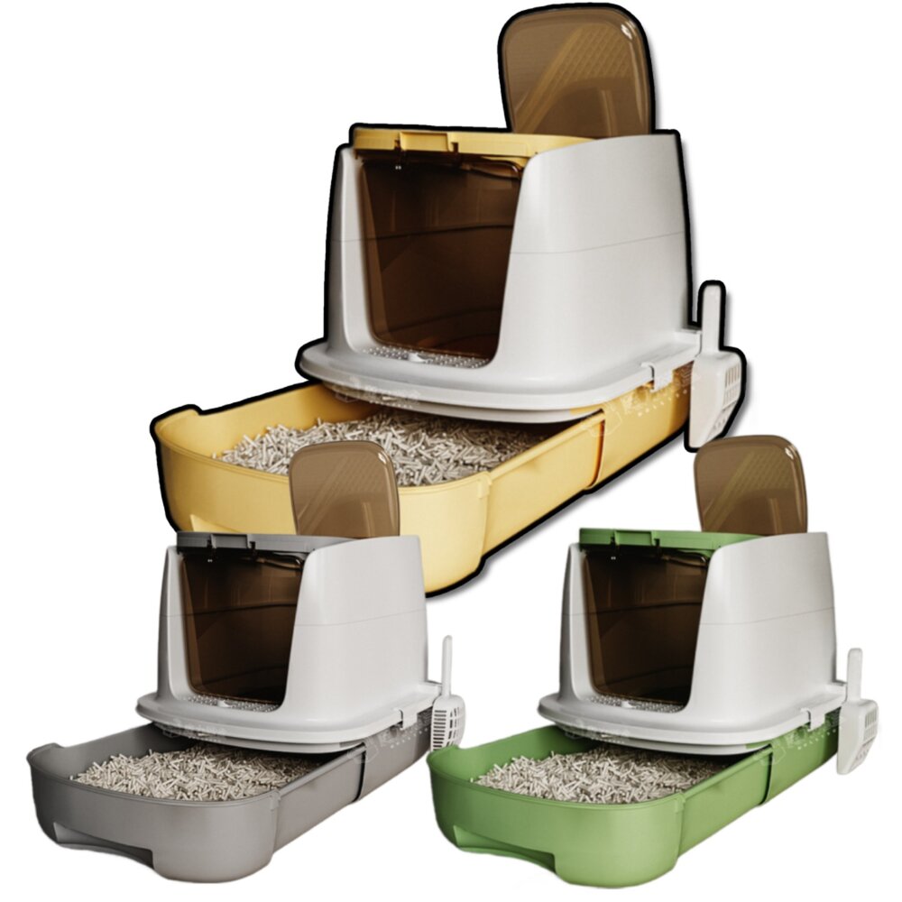 250613234140-TY 折疊頂出抽屜式貓砂盆 大容量貓砂盆 一體式貓砂盆 貓咪廁所 頂蓋式前進頂出式 防濺隔臭貓砂盆毛掌櫃寵物店