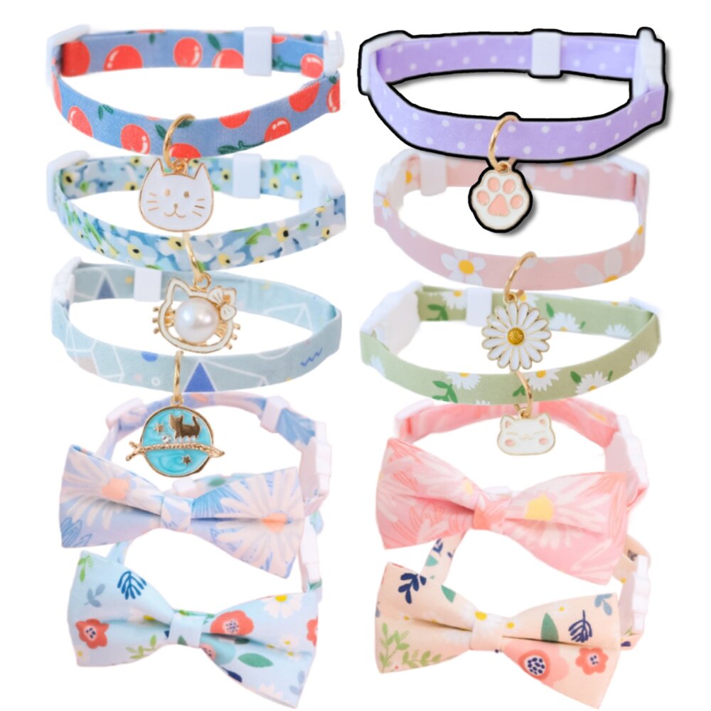 250704003010-FZ 領結花朵 貓項圈 寵物項圈 安全扣項圈 貓項圈 貓咪項圈 狗項圈 小型犬項圈 可調節項圈 領結項圈 多款式毛掌櫃寵