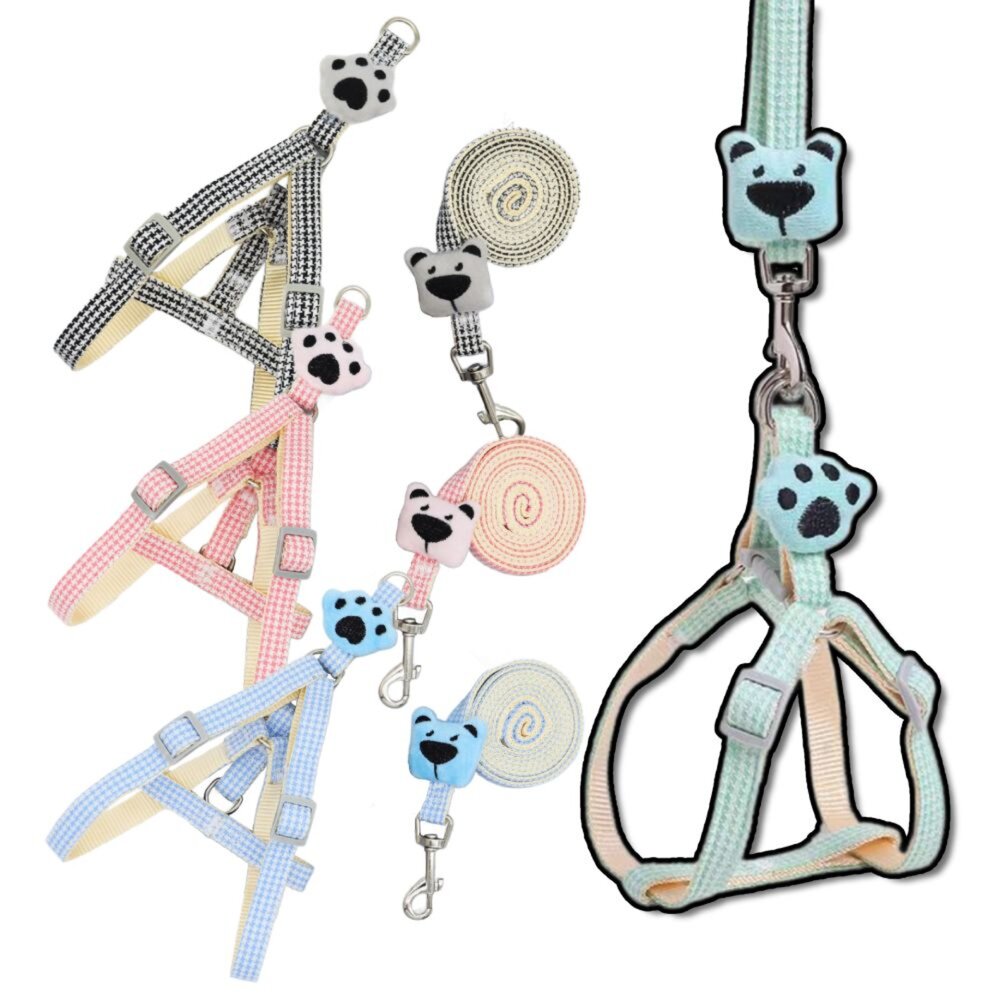 250808012028-LUFEI寵物胸背牽引繩 熊頭掌 寵物牽引繩 可愛牽引繩 可調節牽引繩 外出牽引繩 項圈毛掌櫃寵物店