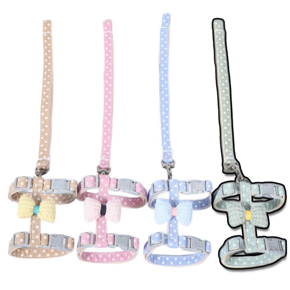 250815230901-WWC夏日波點蝴蝶結貓用胸背帶 寵物牽繩 寵物胸背帶 貓用牽引繩套裝 遛貓繩 貓咪牽繩毛掌櫃寵物店