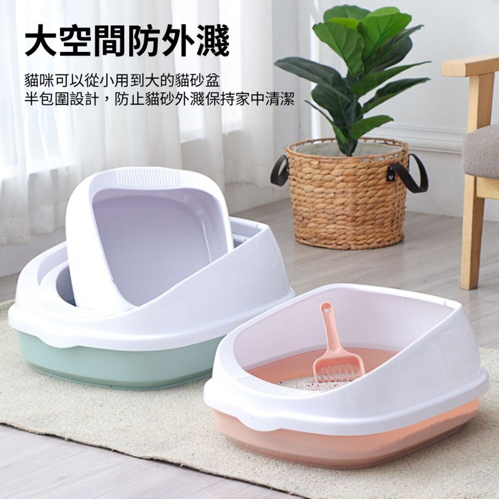 YK高圍欄貓砂盆 半封閉貓砂盆 防外濺貓砂盆 大空間貓廁所 附貓砂鏟 貓咪砂盆 防砂飛濺 貓砂盆踏板毛掌櫃寵物店-圖片-1