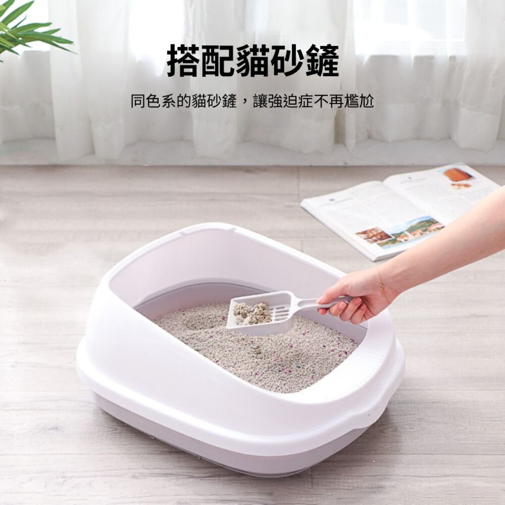 YK高圍欄貓砂盆 半封閉貓砂盆 防外濺貓砂盆 大空間貓廁所 附貓砂鏟 貓咪砂盆 防砂飛濺 貓砂盆踏板毛掌櫃寵物店-圖片-2