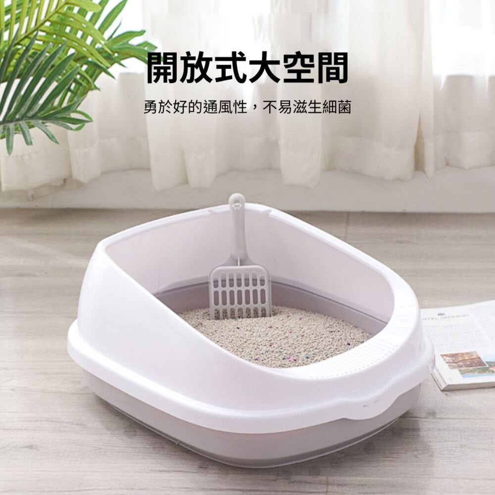 YK高圍欄貓砂盆 半封閉貓砂盆 防外濺貓砂盆 大空間貓廁所 附貓砂鏟 貓咪砂盆 防砂飛濺 貓砂盆踏板毛掌櫃寵物店-圖片-3