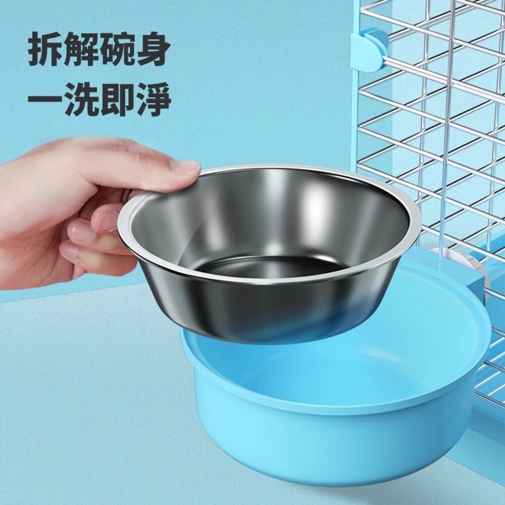 懸掛式掛籠 飼料碗 掛籠碗 不鏽鋼寵物碗 寵物碗 貓碗可拆卸 寵物食具 防打翻狗碗毛掌櫃寵物店-圖片-3