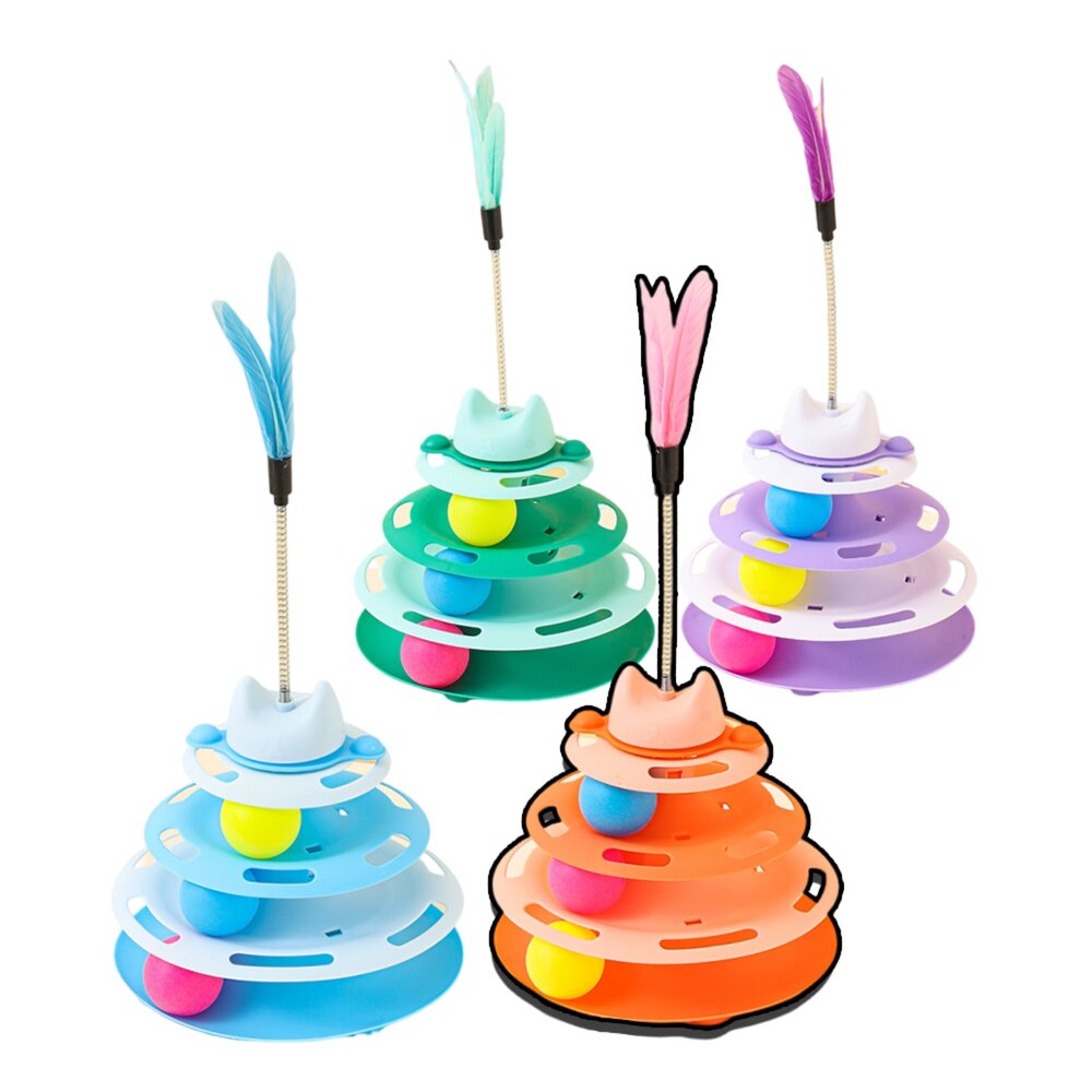 250918233705-ACC貓耳旋轉四層貓轉盤 貓咪 轉盤 玩具 自嗨神器 軌道球 逗貓器 逗貓 棒 寵物玩具毛掌櫃寵物店