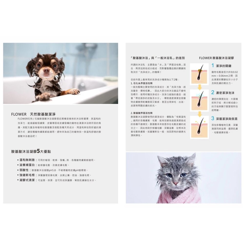 花狗花貓 沐浴凝膠 洗毛精 貓沐浴 狗沐浴 全犬適用 全貓適用 低敏不刺激 沐浴乳毛掌櫃寵物店-圖片-1