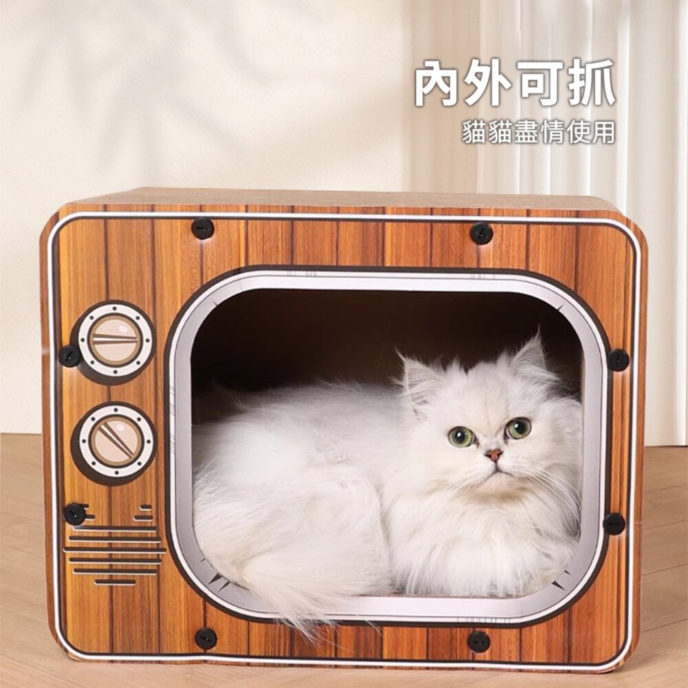 Scrapaw 電視機貓臉貓抓板 貓抓板 瓦楞紙貓窩 耐磨耐抓毛掌櫃寵物店-圖片-2