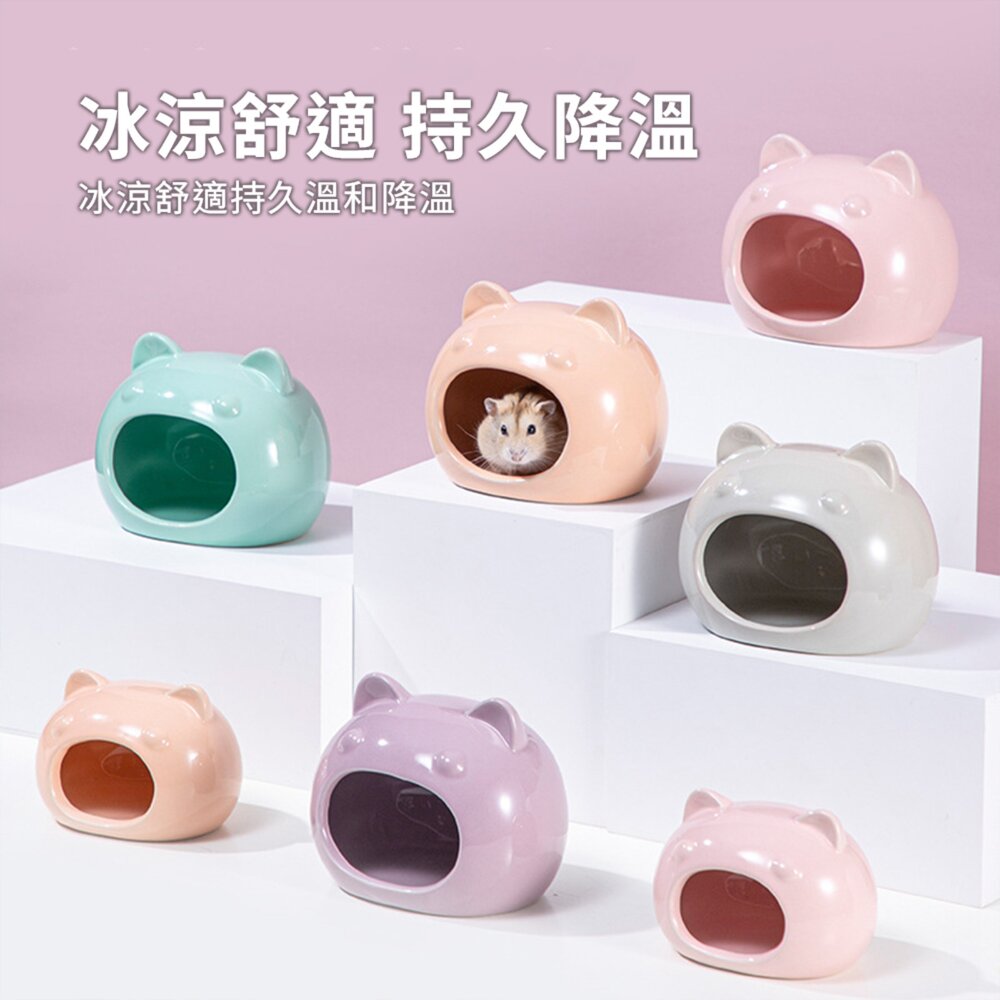 Hamster 貓頭降溫陶瓷窩 倉鼠 瓷窩 小房子 夏季 降溫 躲避窩 陶瓷 睡窩 金絲熊消暑 倉鼠 造景用品毛掌櫃寵物-圖片-2