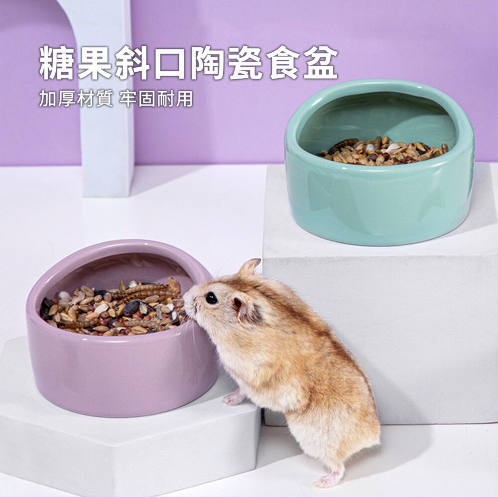 Hamster 糖果斜口陶瓷食盆 倉鼠食盆 陶瓷碗 防側翻 瓷碗餵食盆 造景用品 倉鼠籠配件毛掌櫃寵物店-圖片-1