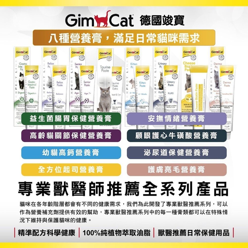 德國竣寶GIMPET化毛膏 貓牛磺酸 牛磺酸膏 營養膏 益生菌 貓草膏 泌尿道 幼貓高鈣營養毛掌櫃寵物店-圖片-7