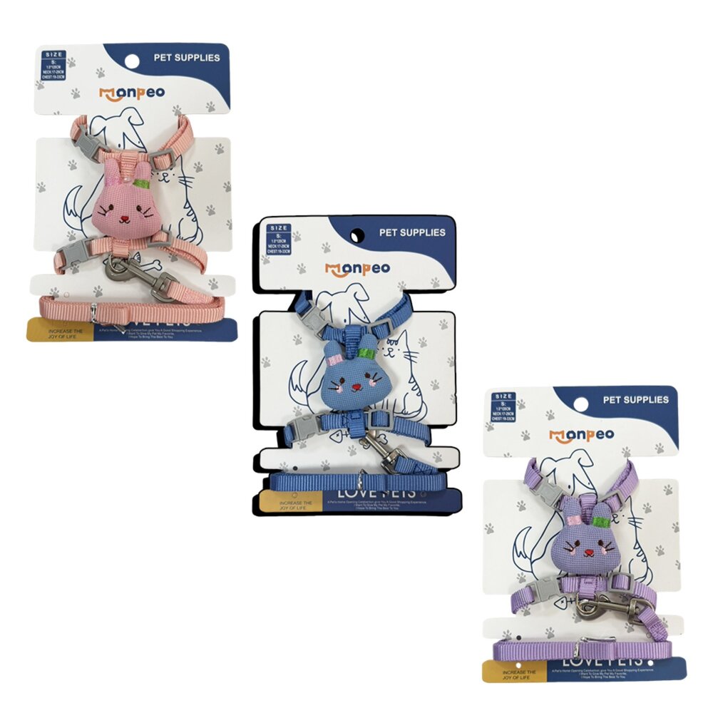 呆萌兔寶寶貓胸背帶 貓牽引繩 防掙脫可調節 外出專用 布偶藍貓幼貓遛貓繩 寵物貓咪牽引帶毛掌櫃寵物店 封面照片