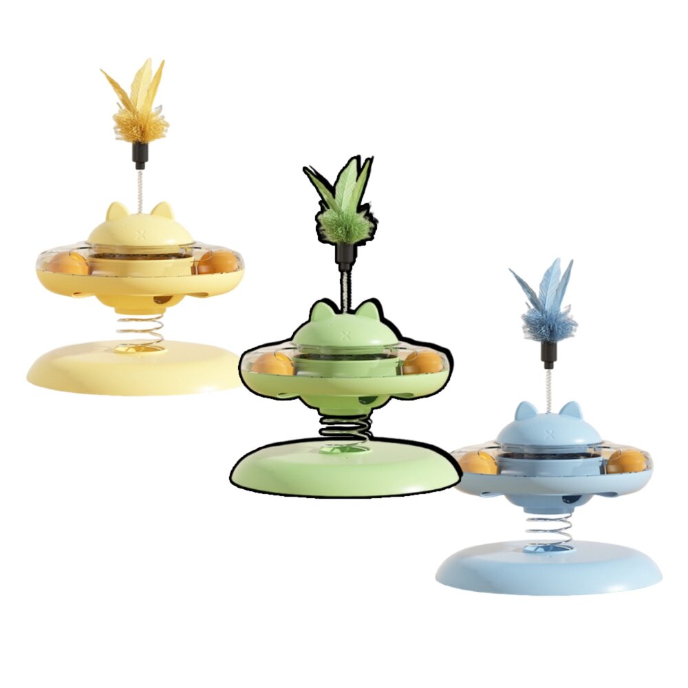  YUK 搖搖樂彈簧漏食轉盤 貓玩具 自嗨解悶 漏食貓轉盤 搖搖樂 羽毛逗貓棒 遊樂盤 益智貓用品