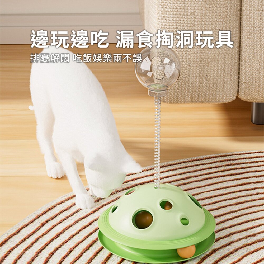 RCC 星球掏洞漏食玩具 逗貓玩具 貓轉盤 帶彈簧 漏食球 貓咪遊樂盤 自嗨解悶 寵物玩具用品毛掌櫃寵物店-圖片-1