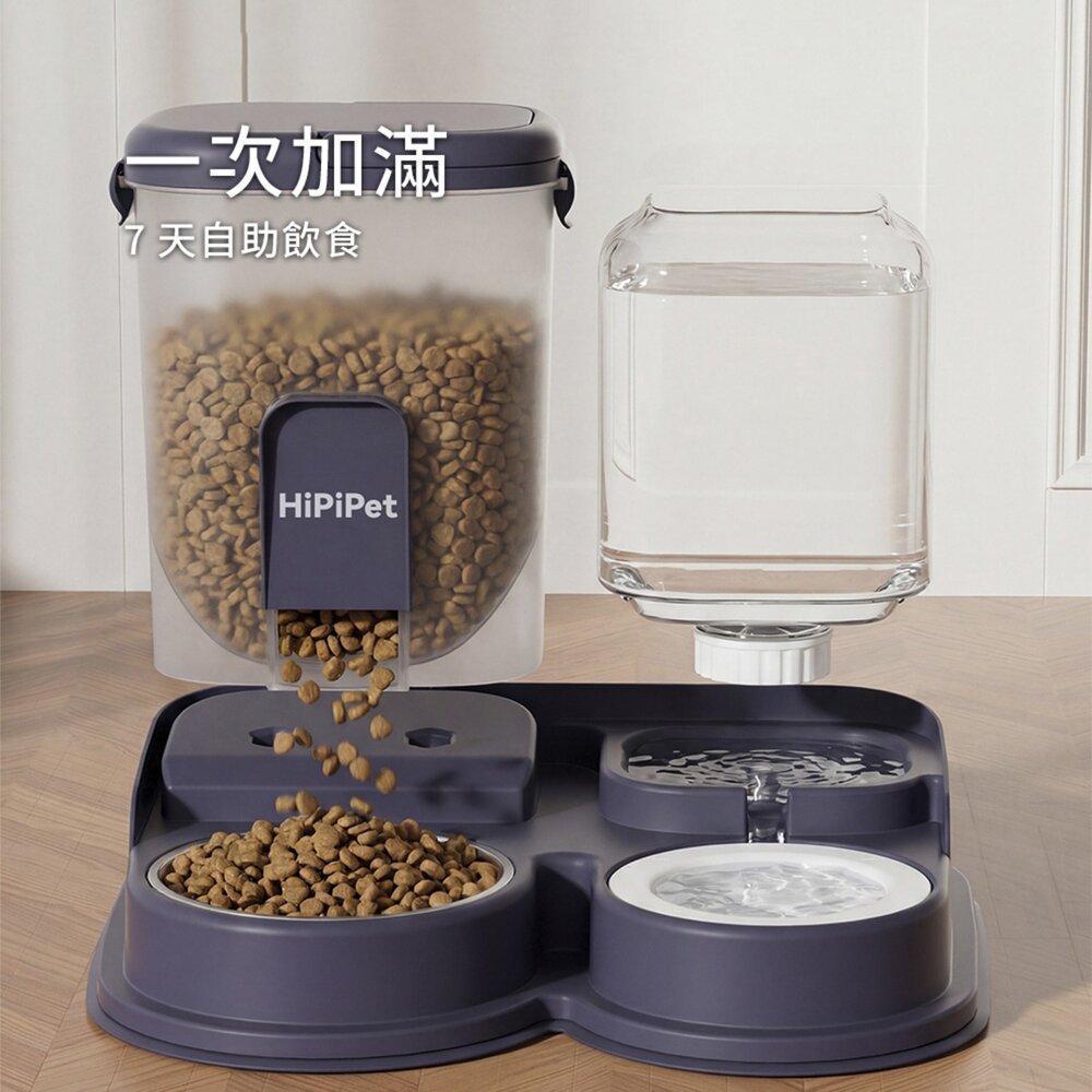 HIPI 吸盤抑菌飲餵水器 寵物自動餵食飲水器 食品級PP 抗菌材質 雙碗設計 糧水一體 1.2L虹吸續水桶 自助飲食毛-圖片-7