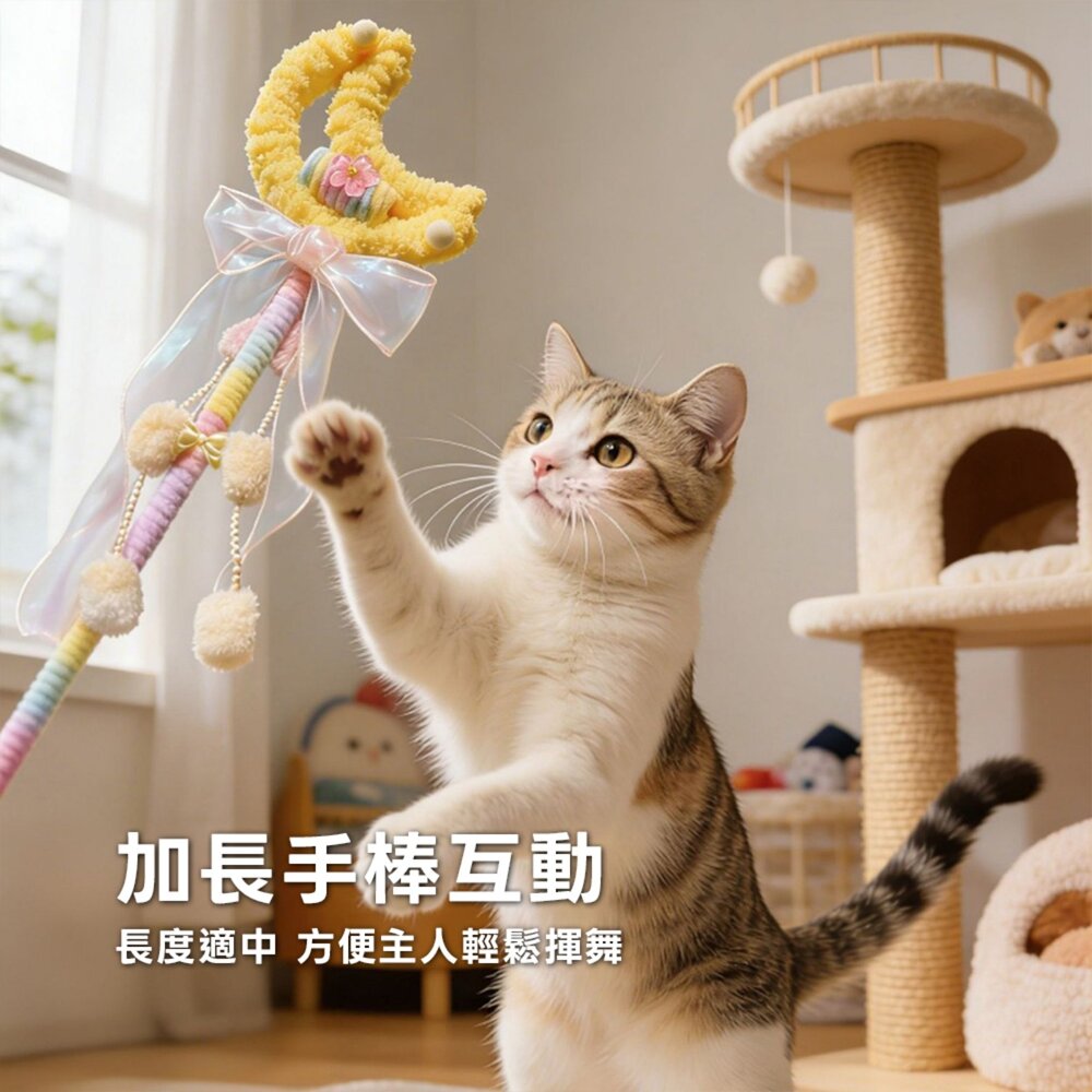 阿狸貓魔法逗貓棒 魔法仙女棒逗貓棒 夢幻馬卡龍毛球逗貓棒 貓咪互動 自嗨玩具 拍照打卡神器毛掌櫃寵物店-圖片-3