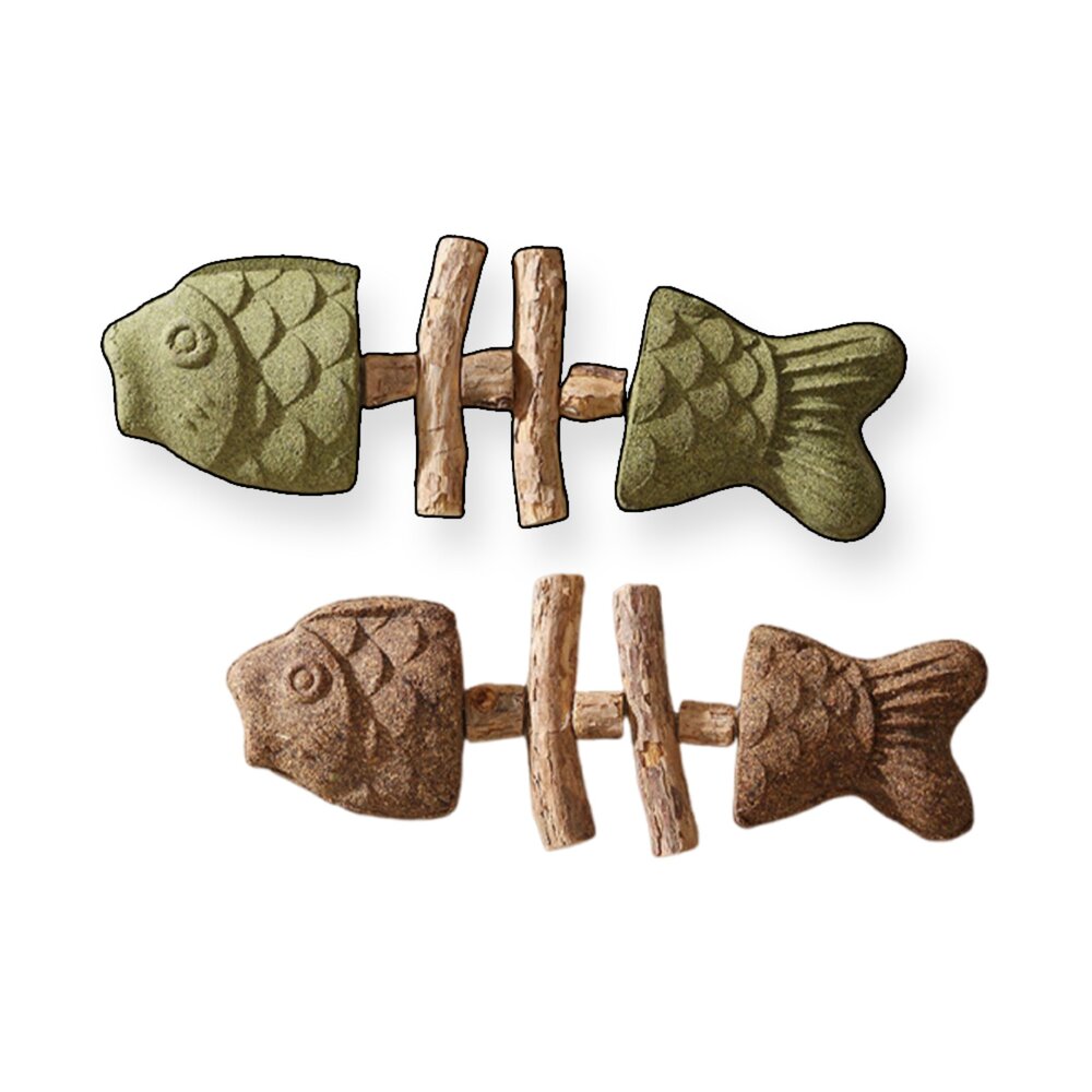  鯛魚燒魚骨貓薄荷 魚骨造型貓咪磨牙棒 質樸原木潔齒淨齒 自嗨解悶舒緩情緒 貓啃咬玩具