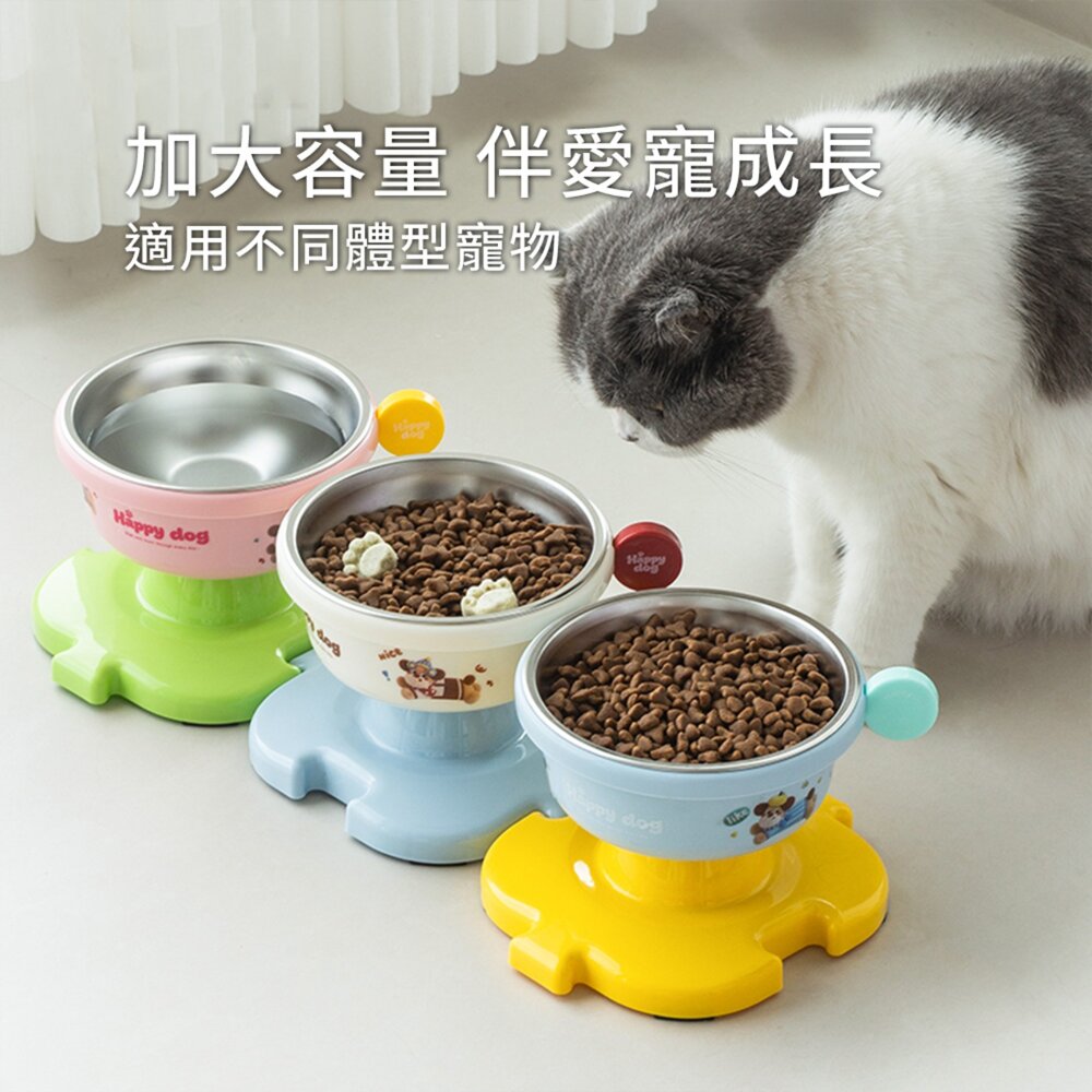 Yomix 繽紛拼拼碗 拼圖寵物食碗 可拆洗不鏽鋼內碗 大碗口 貓狗通用碗 高腳高架碗 附DIY貼紙毛掌櫃寵物店-圖片-3