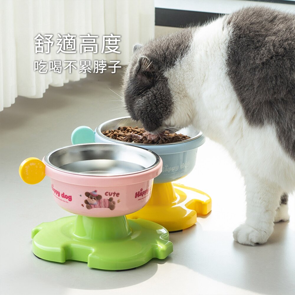 Yomix 繽紛拼拼碗 拼圖寵物食碗 可拆洗不鏽鋼內碗 大碗口 貓狗通用碗 高腳高架碗 附DIY貼紙毛掌櫃寵物店-圖片-5
