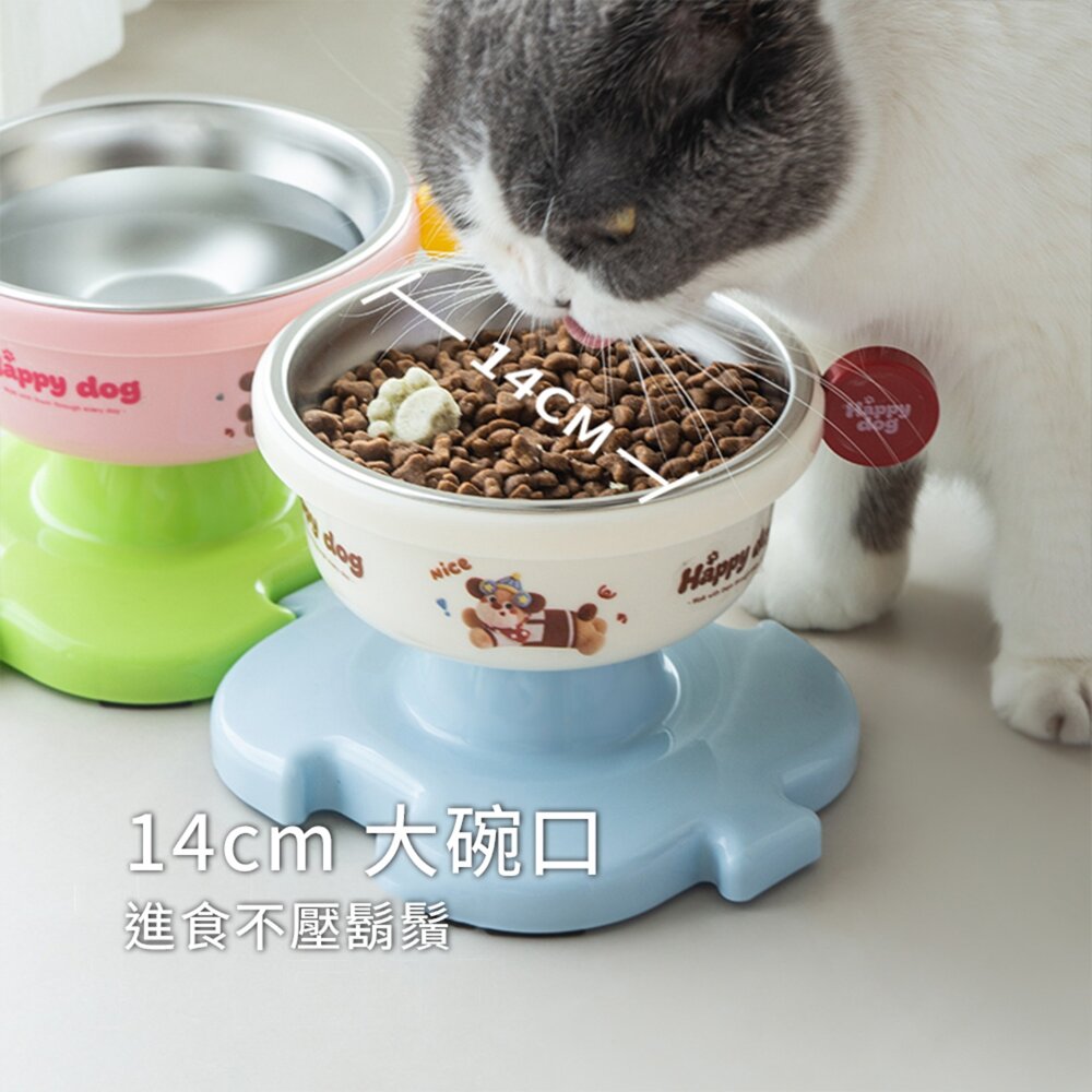Yomix 繽紛拼拼碗 拼圖寵物食碗 可拆洗不鏽鋼內碗 大碗口 貓狗通用碗 高腳高架碗 附DIY貼紙毛掌櫃寵物店-圖片-6