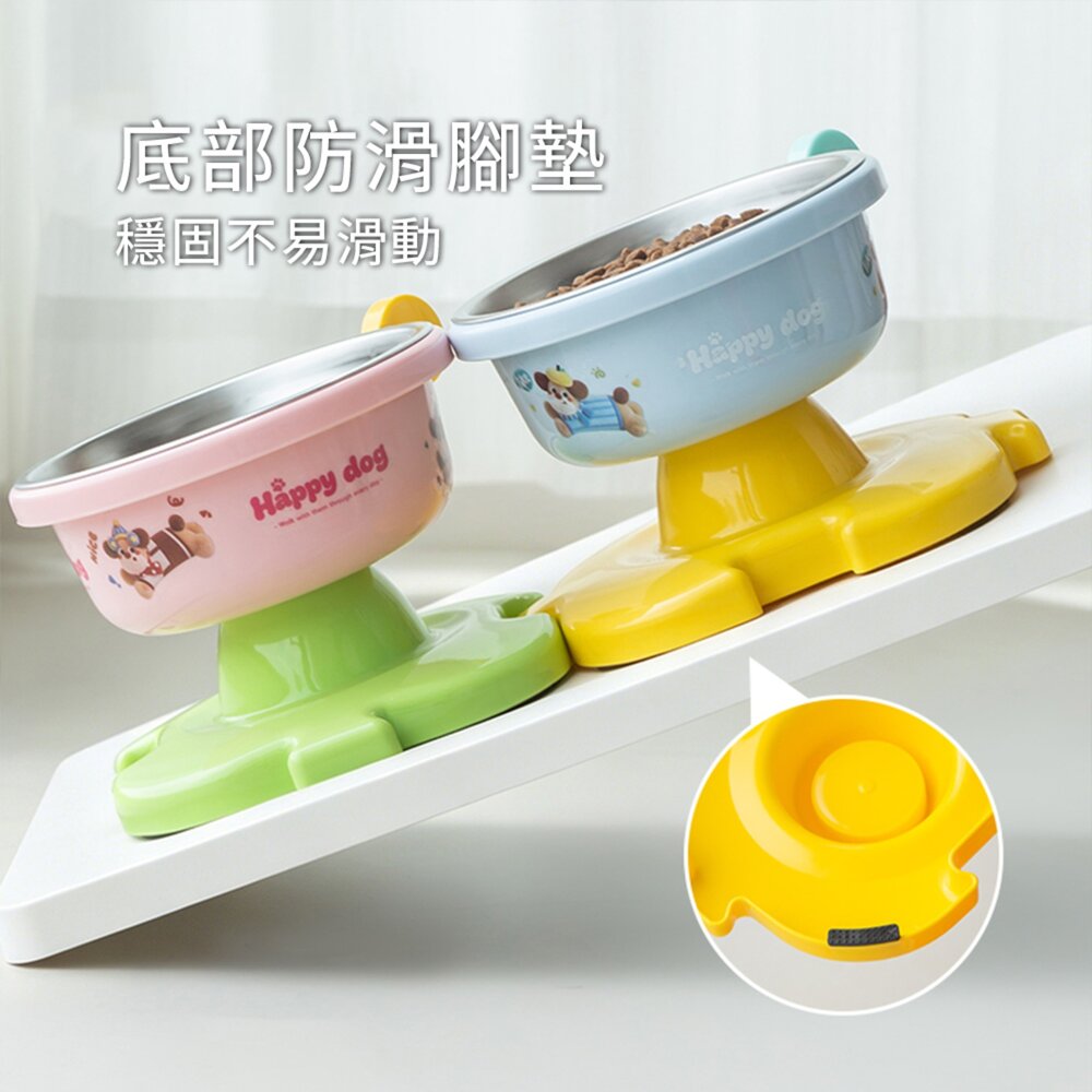 Yomix 繽紛拼拼碗 拼圖寵物食碗 可拆洗不鏽鋼內碗 大碗口 貓狗通用碗 高腳高架碗 附DIY貼紙毛掌櫃寵物店-圖片-7