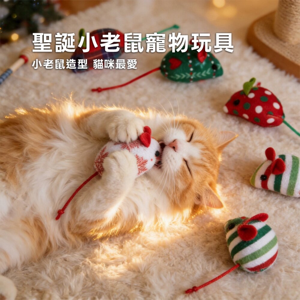 Duodoo 聖誕小老鼠 貓咪自嗨玩具 聖誕帽老鼠 耐咬耐磨 寵物聖誕禮物 啃咬踢踢包 貓咪互動玩具毛掌櫃寵物店-圖片-1