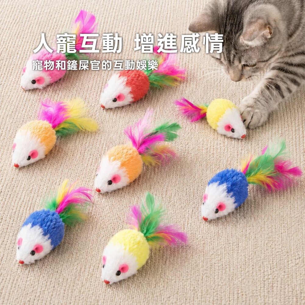 Duodoo 羽毛尾小老鼠 貓咪毛絨老鼠 羽毛老鼠貓玩具 貓咪自嗨玩具 貓咪磨牙咬咬包 寵物拋接玩具 逗貓小老鼠 貓咪解-圖片-4