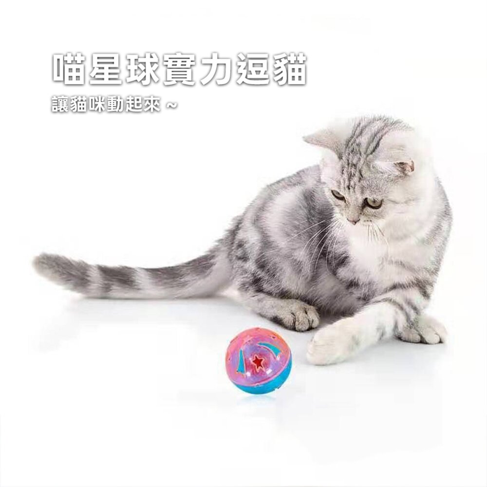 Duodoo 鈴鐺球星星 星星鏤空塑膠球 貓玩具滾滾球 寵物自嗨球 追逐玩具 喵星球鈴鐺球 貓咪解悶玩具毛掌櫃寵物店-圖片-2