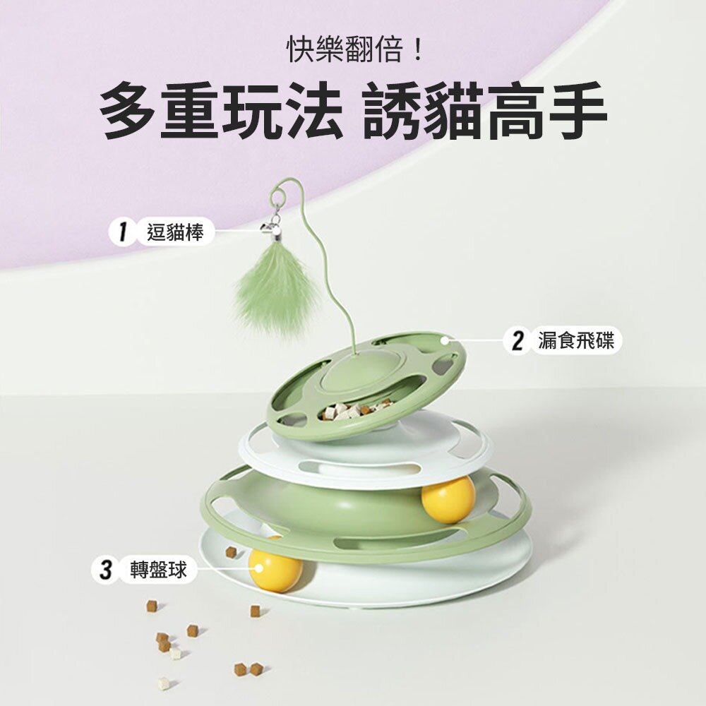 YUK 羽毛飛碟貓轉盤 漏食轉盤 三合一貓玩具 漏食玩具 轉盤玩具 寵物玩具 儲食盒 貓咪玩具 逗貓玩具毛掌櫃寵物店-圖片-3