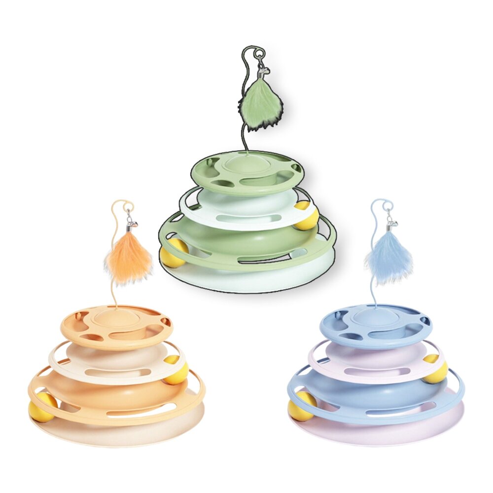 29117397354-YUK 羽毛飛碟貓轉盤 漏食轉盤 三合一貓玩具 漏食玩具 轉盤玩具 寵物玩具 儲食盒 貓咪玩具 逗貓玩具毛掌櫃寵物店