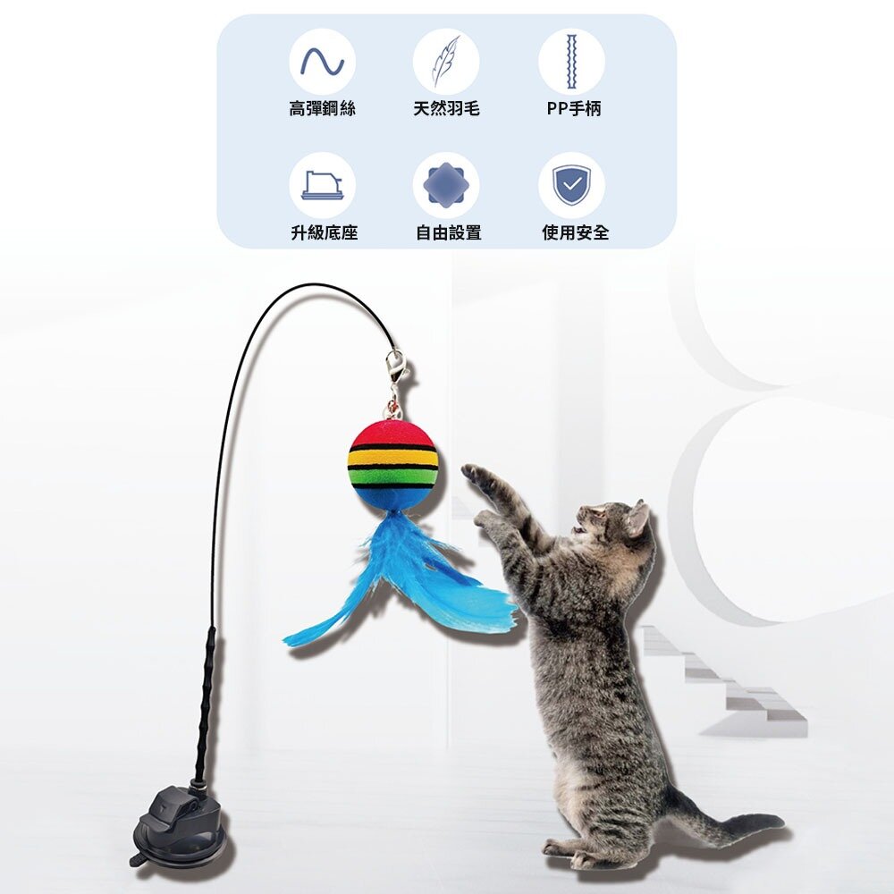 HF 吸盤式逗貓棒 伸縮逗貓棒 彈力逗貓棒 逗貓桿 伸縮寵物玩具 貓玩具 可伸縮 逗貓棒 猫咪玩具毛掌櫃寵物店-圖片-2