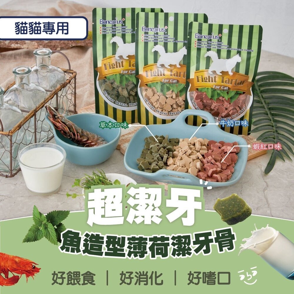 Boneplus 魔法村 貓潔牙骨 魚型潔牙條 薄荷葉 BP-311 BP-383 貓零食毛掌櫃寵物店-圖片-1