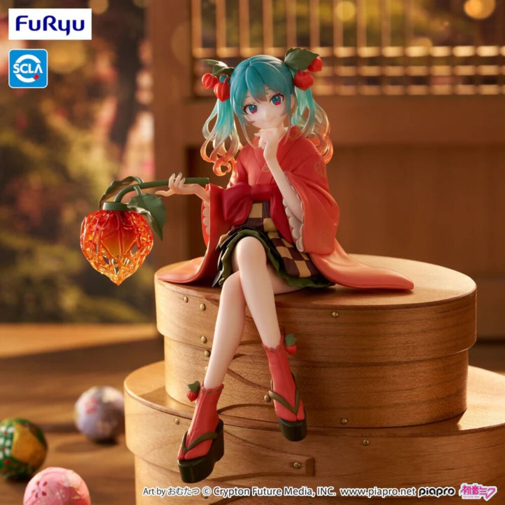 全新 現貨 初音未來 景品 正版 FURYU 泡麵蓋 坐姿 初音 冬季櫻桃 公仔-圖片-4