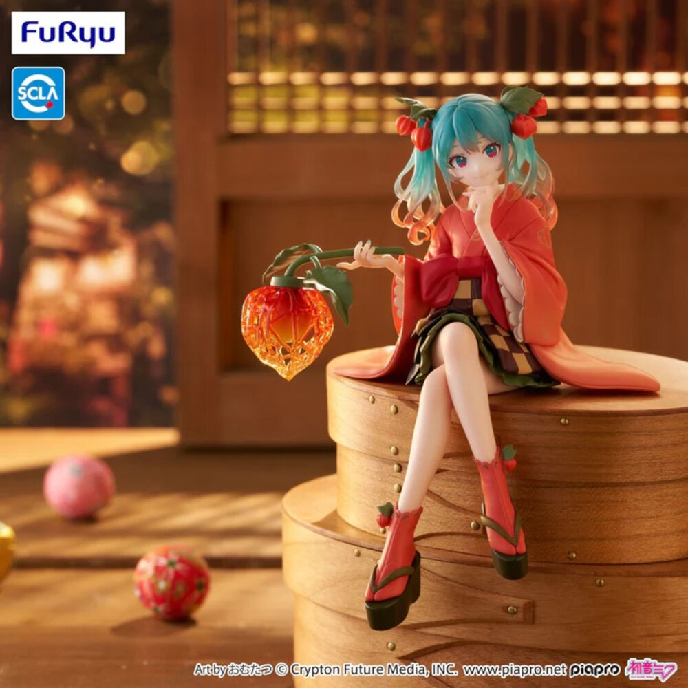 全新 現貨 初音未來 景品 正版 FURYU 泡麵蓋 坐姿 初音 冬季櫻桃 公仔-圖片-5