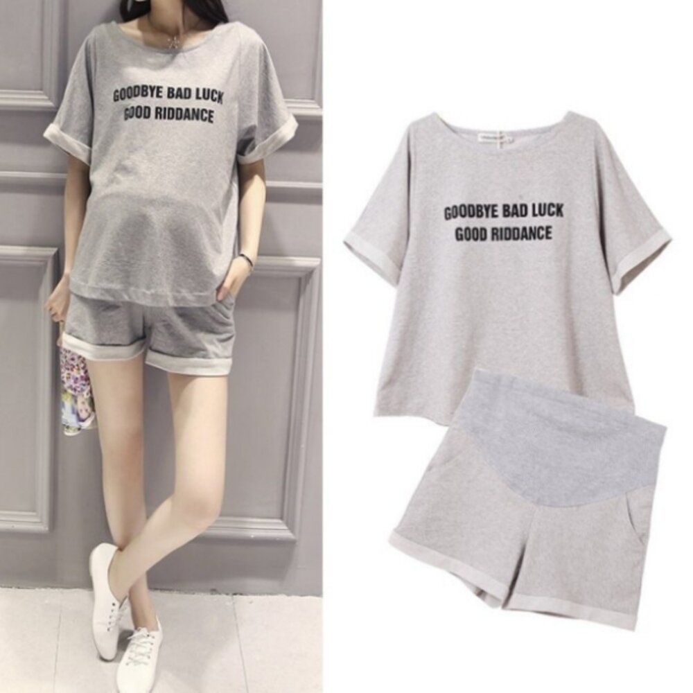 CP0053SL-【CP0053SL】  夏日 兩件式衣十褲 孕婦裝 短袖 運動套裝 寬袖 托腹短褲