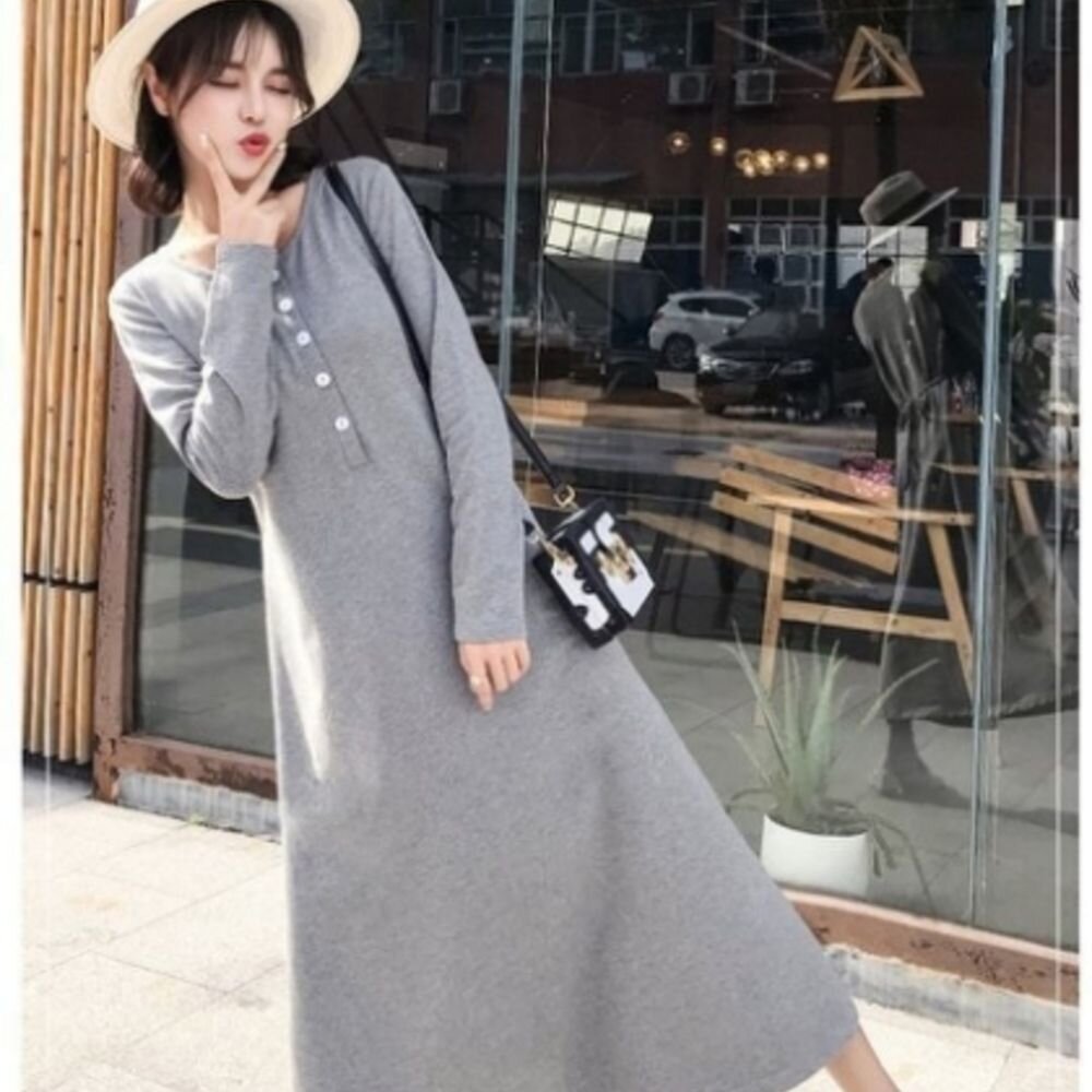 開襟 長袖 長裙 韓系 洋裝 【D5088】 修身 顯瘦 孕婦洋裝 孕婦裝 孕婦裙 長洋裝 封面照片