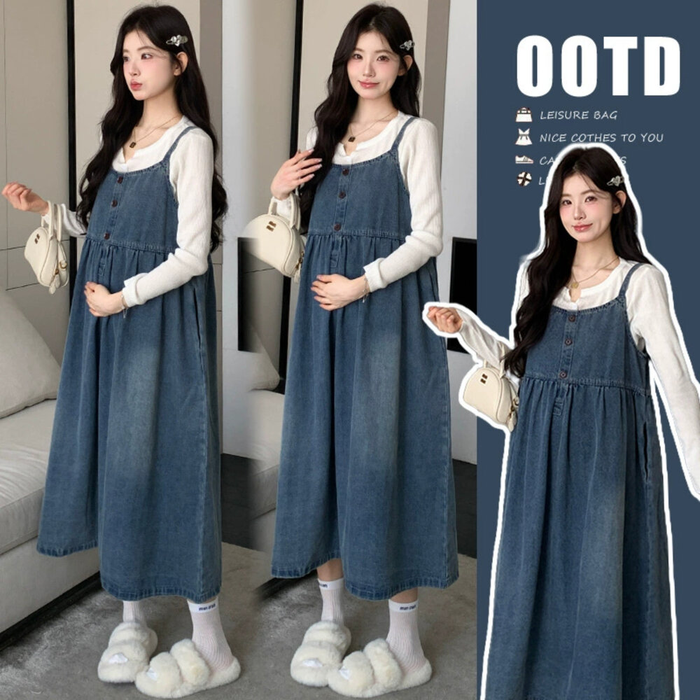 D5133-【D5133】春秋 牛仔裙 牛仔 背帶裙 吊帶裙 背心裙 洋裝 孕婦裝 不含上衣