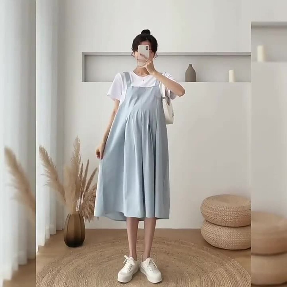 【D5226】 夏日 假兩件 拼接 連衣裙 假二件 背心裙 造型 短袖 長裙 連身裙 長洋裝-圖片-3