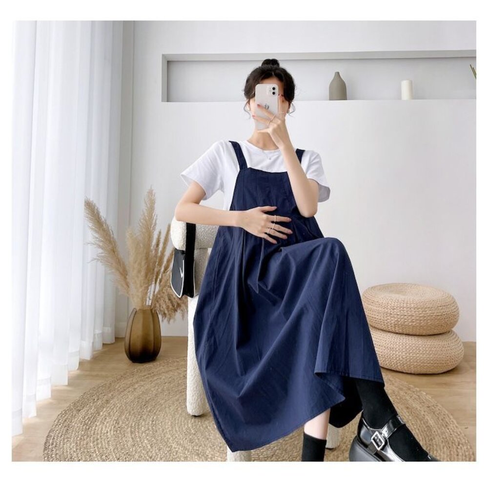 【D5226】 夏日 假兩件 拼接 連衣裙 假二件 背心裙 造型 短袖 長裙 連身裙 長洋裝-圖片-8