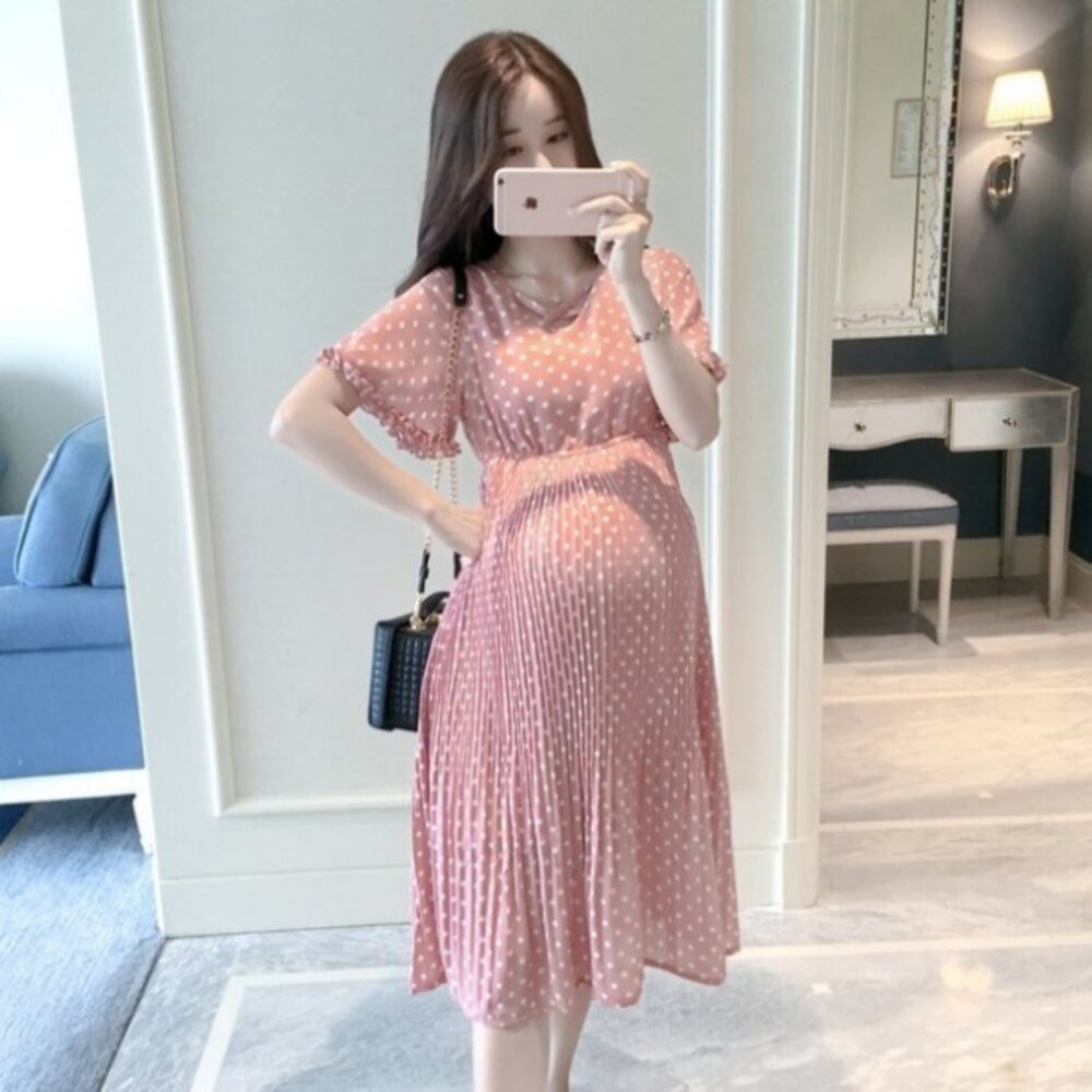 【D5322】 夏日 波點 雪紡洋裝 點點洋裝 孕婦洋裝 高腰 連身裙 孕婦裝 韓系 封面照片