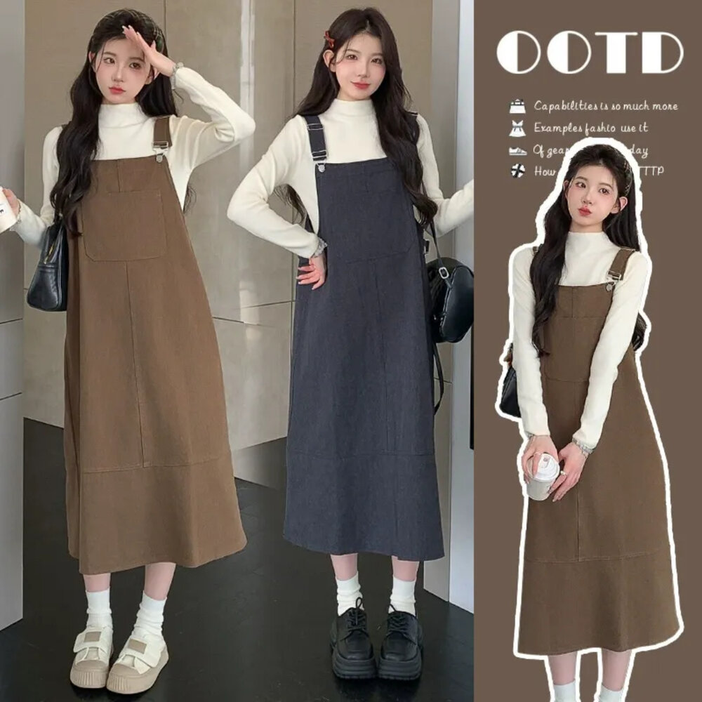 D7805-【D7805】 秋冬 牛仔 吊帶 背心裙 吊帶裙 孕婦裝 背心洋裝 不含上衣