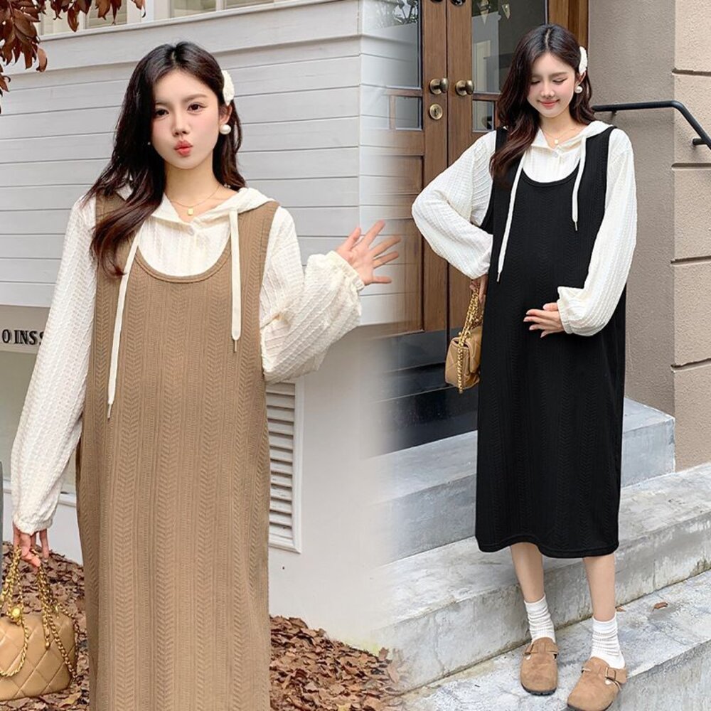 D7898-【D7898】 秋冬  背帶 背心長裙 無袖 可調節 孕婦裝 背心裙 背心洋裝 長裙 不含上衣