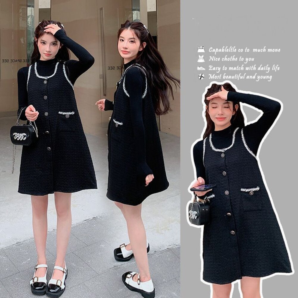 【D8110】 秋冬 韓系 實拍 加厚 毛呢 背心裙 洋裝 背心洋裝 背帶洋裝 連衣裙 不含上衣 封面照片